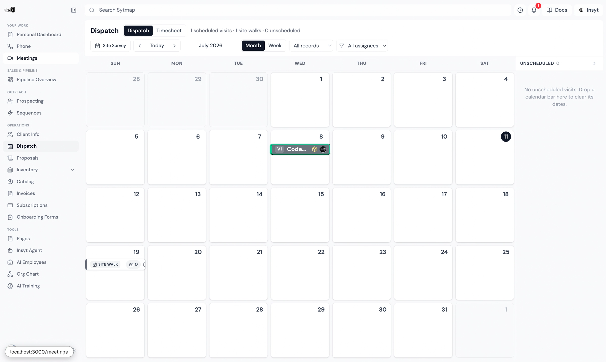 Sytmap Dispatch calendar with scheduled and unscheduled work